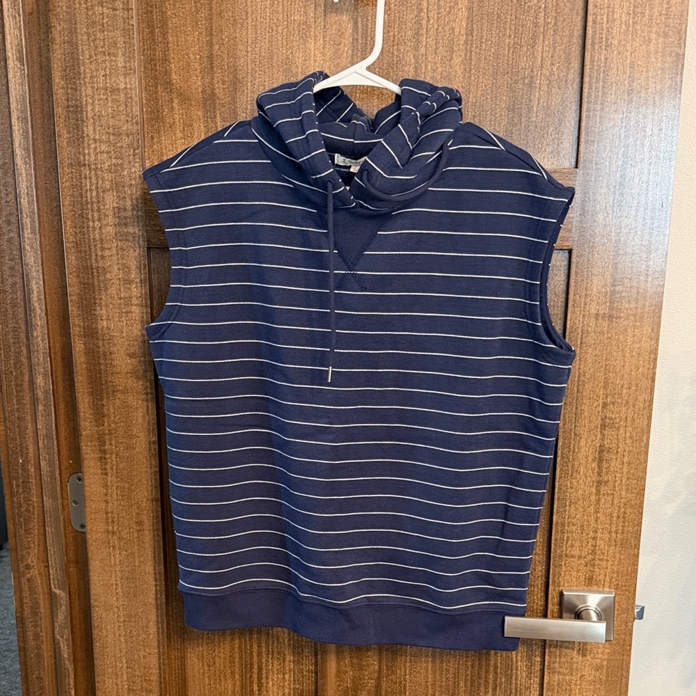 Z Supply Navy and White Striped Sleeveless Hoodie